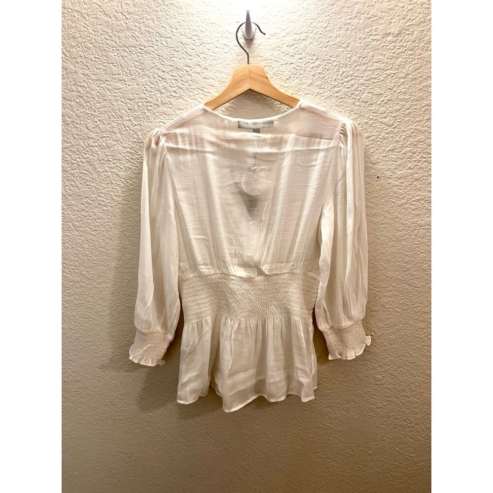 NWT Harve Benard Smocked Peplum Blouse White Faux Wrap Top S Cottagecore Paris - Picture 8 of 9